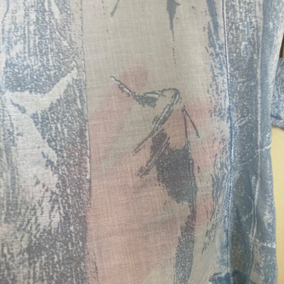 Unjour Ailleurs Blouse Large French 42 Blue White Semi Sheer Lightweight as is - Picture 13 of 13